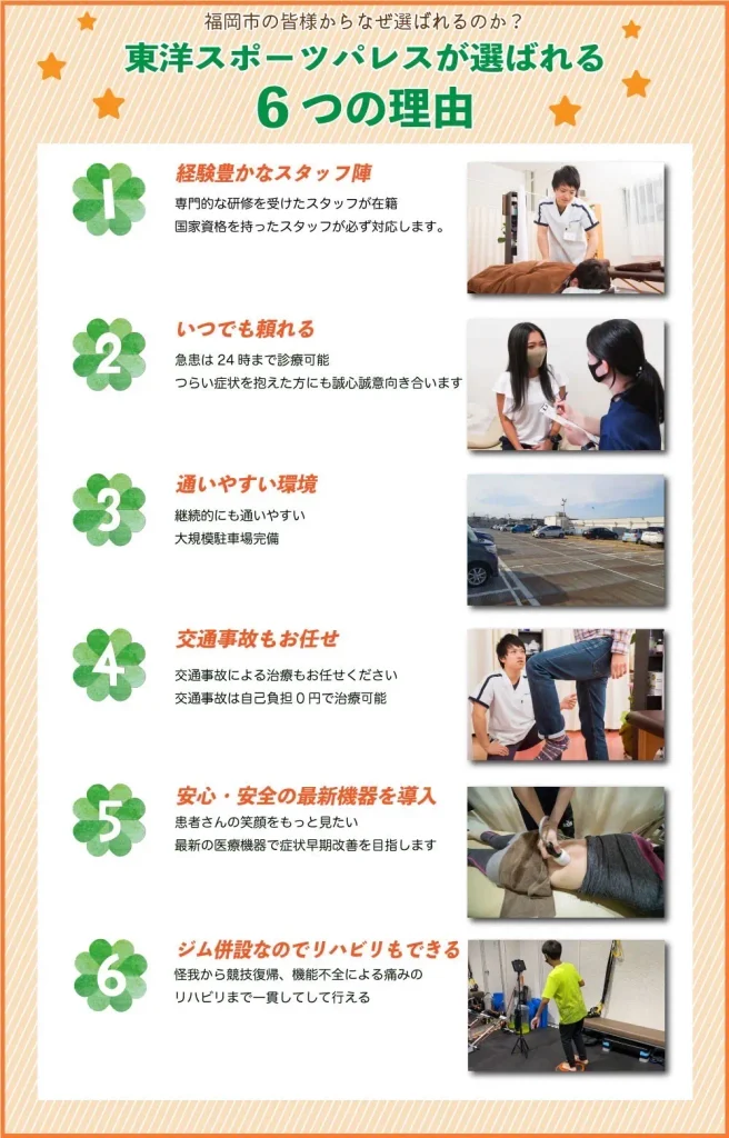 東洋スポーツパレス鍼灸整骨院が選ばれる6つの理由